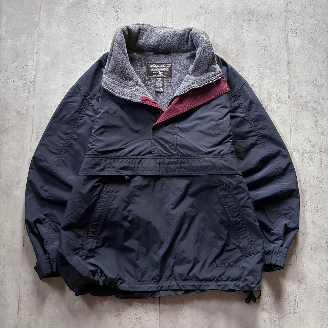 古着 eddie bauer ナイロンアノラック ハーフジップ 2XL 紺