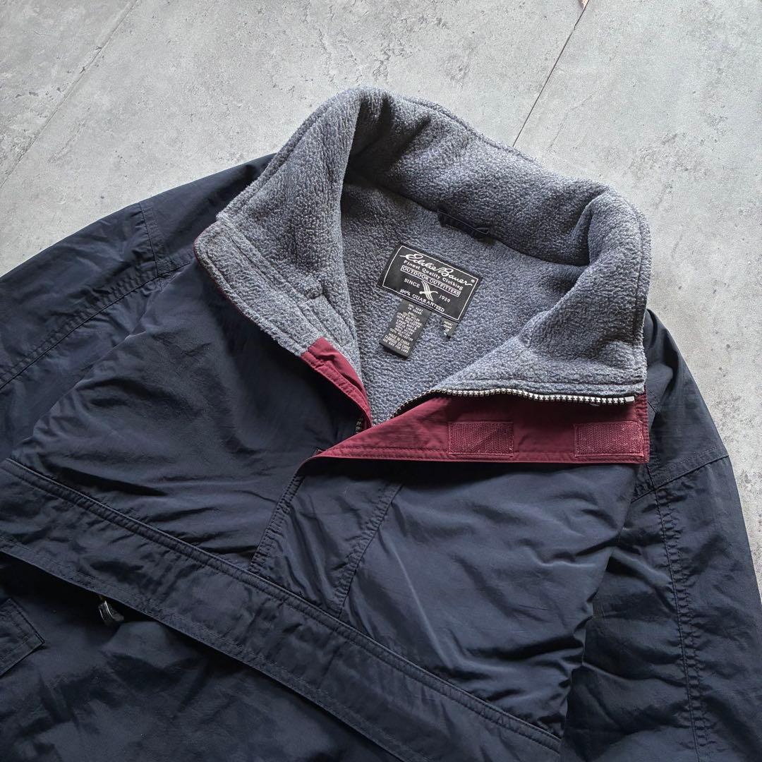 古着 eddie bauer ナイロンアノラック ハーフジップ 2XL 紺