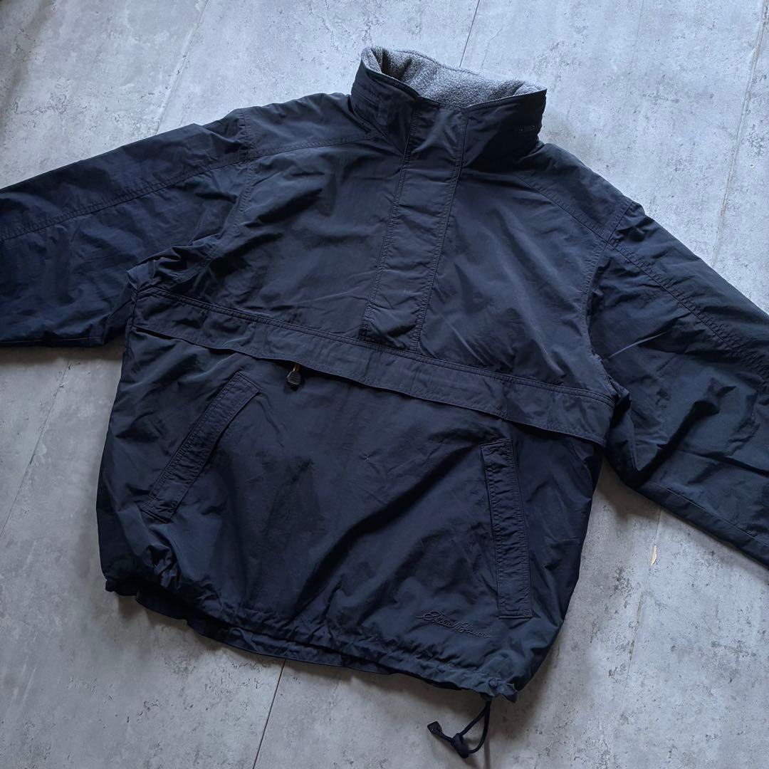古着 eddie bauer ナイロンアノラック ハーフジップ 2XL 紺
