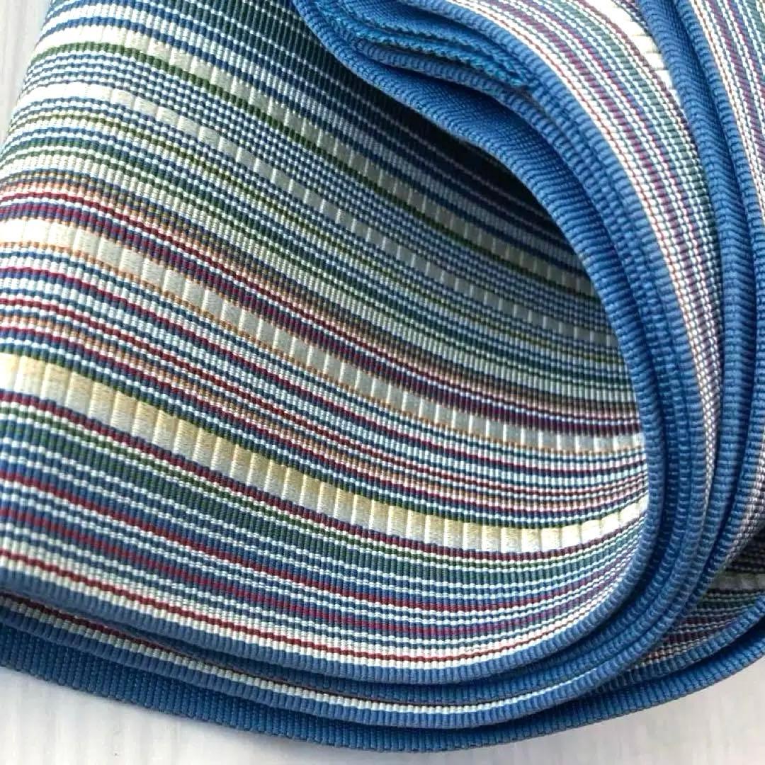 flower 博多織　半幅帯　ブルーグレー　縞模様の織り出No.77-22