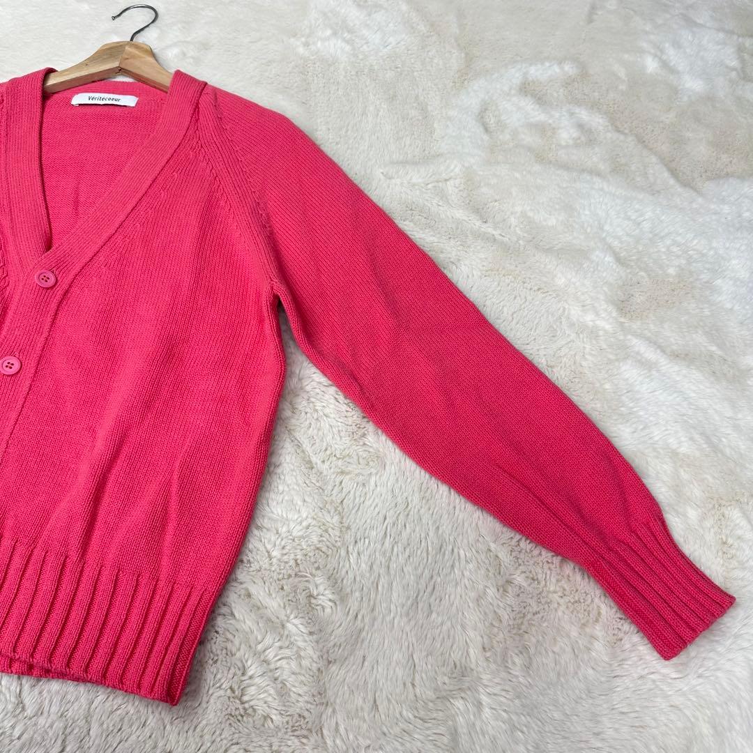 ✨美品✨ヴェリテクールVCK-246コットンカシミヤ混Vネックカーディガンピンク