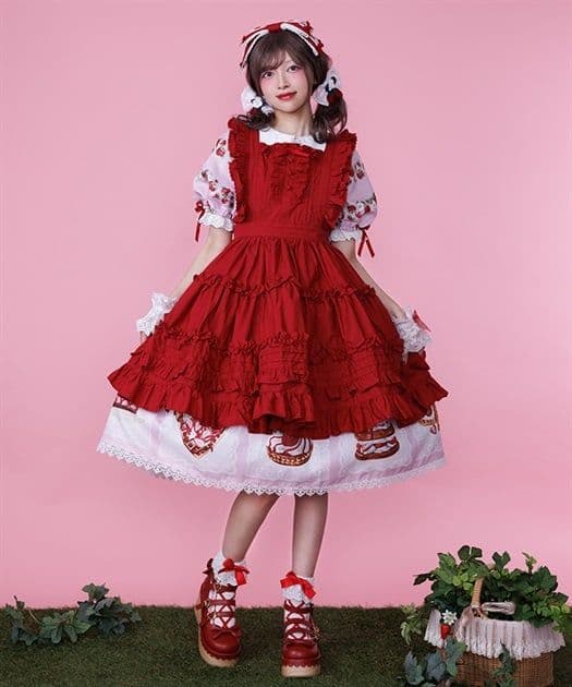 Chalmiere コットンフリルエプロン 赤