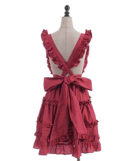 Chalmiere コットンフリルエプロン 赤