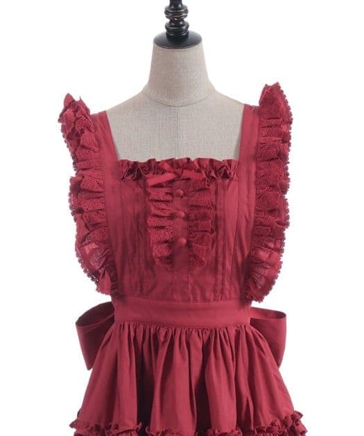 Chalmiere コットンフリルエプロン 赤