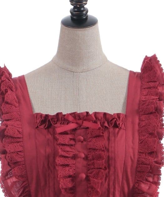 Chalmiere コットンフリルエプロン 赤