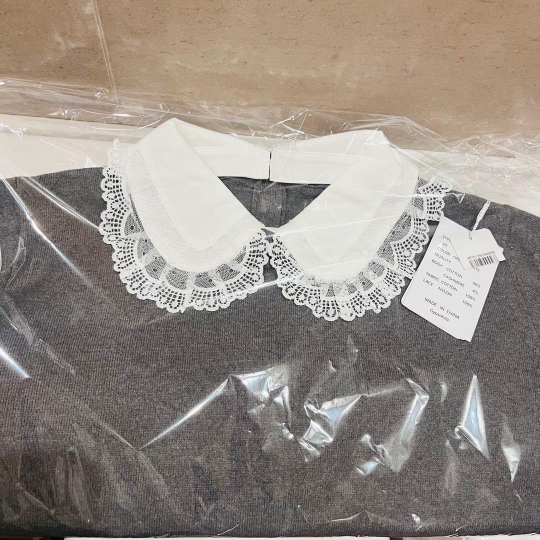 Lace Accent Knit Grey×White