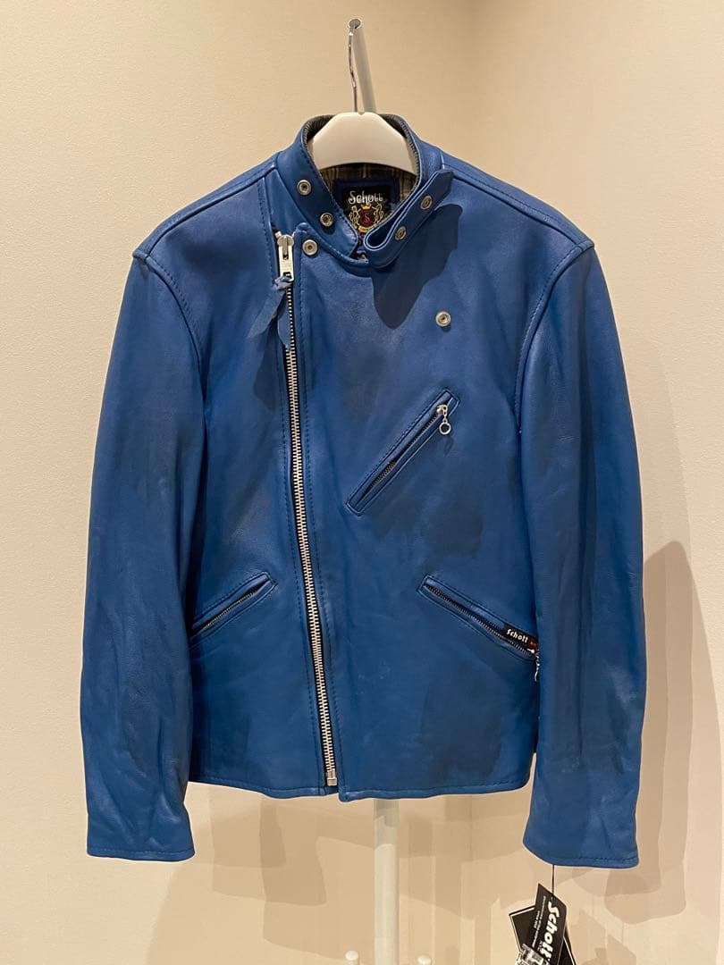 Schott ショットライダースジャケット ダブルブレストブルー　試着のみ
