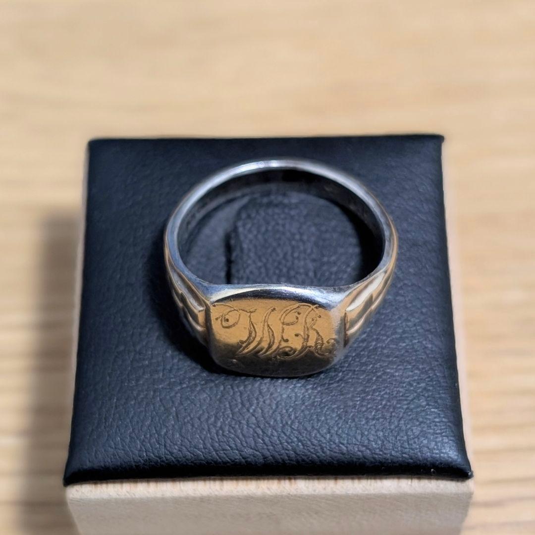 UK シルバー モノグラム シグネットリング 17号 英国 9ctゴールドメッキ