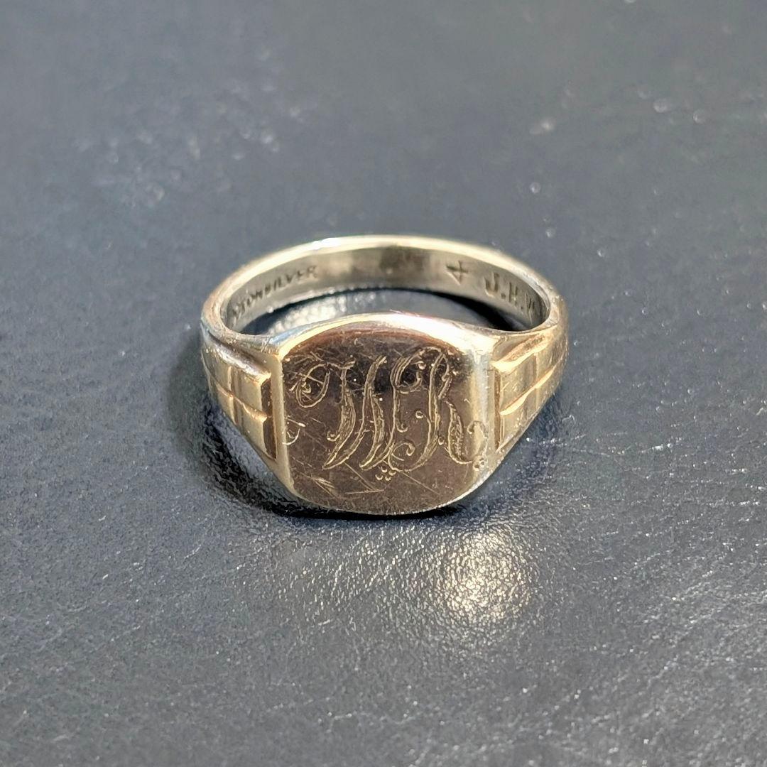 UK シルバー モノグラム シグネットリング 17号 英国 9ctゴールドメッキ