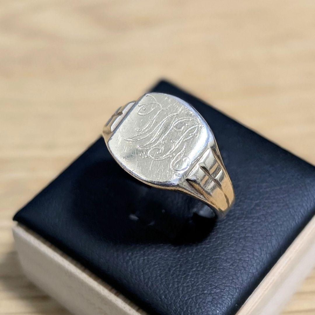 UK シルバー モノグラム シグネットリング 17号 英国 9ctゴールドメッキ