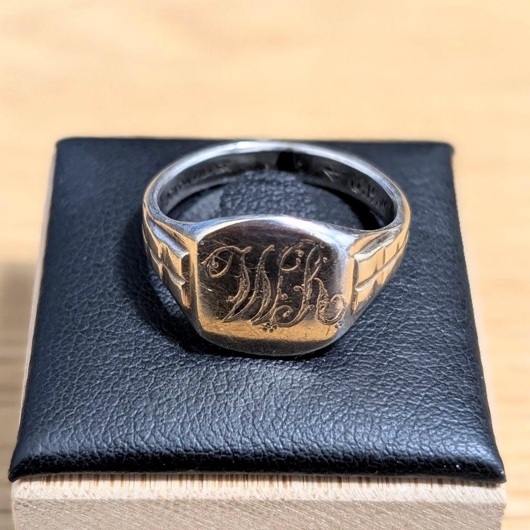 UK シルバー モノグラム シグネットリング 17号 英国 9ctゴールドメッキ