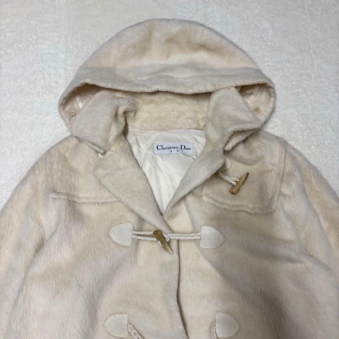 クリスチャンディオール　ウールダッフルコート 毛皮フード　アイボリーL（E1