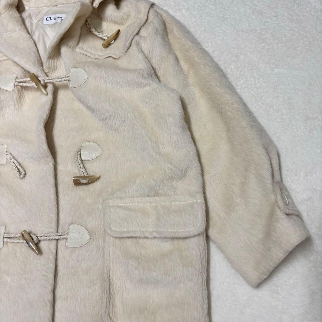クリスチャンディオール　ウールダッフルコート 毛皮フード　アイボリーL（E1