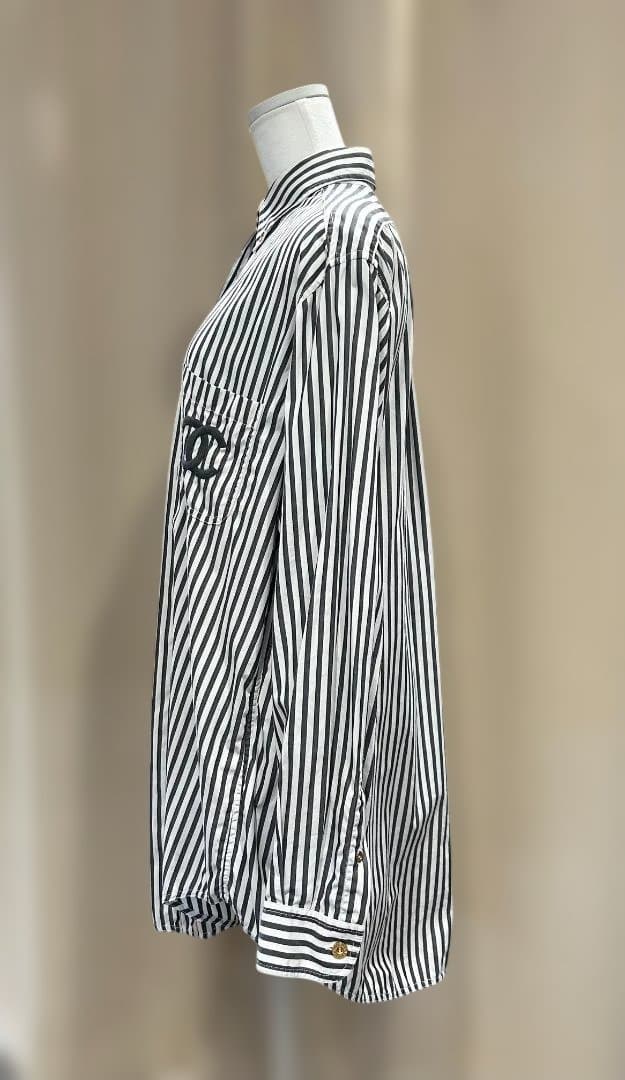 CHANEL　シャネル　ストライプ　長袖シャツ　38　コットン　ヴィンテージ