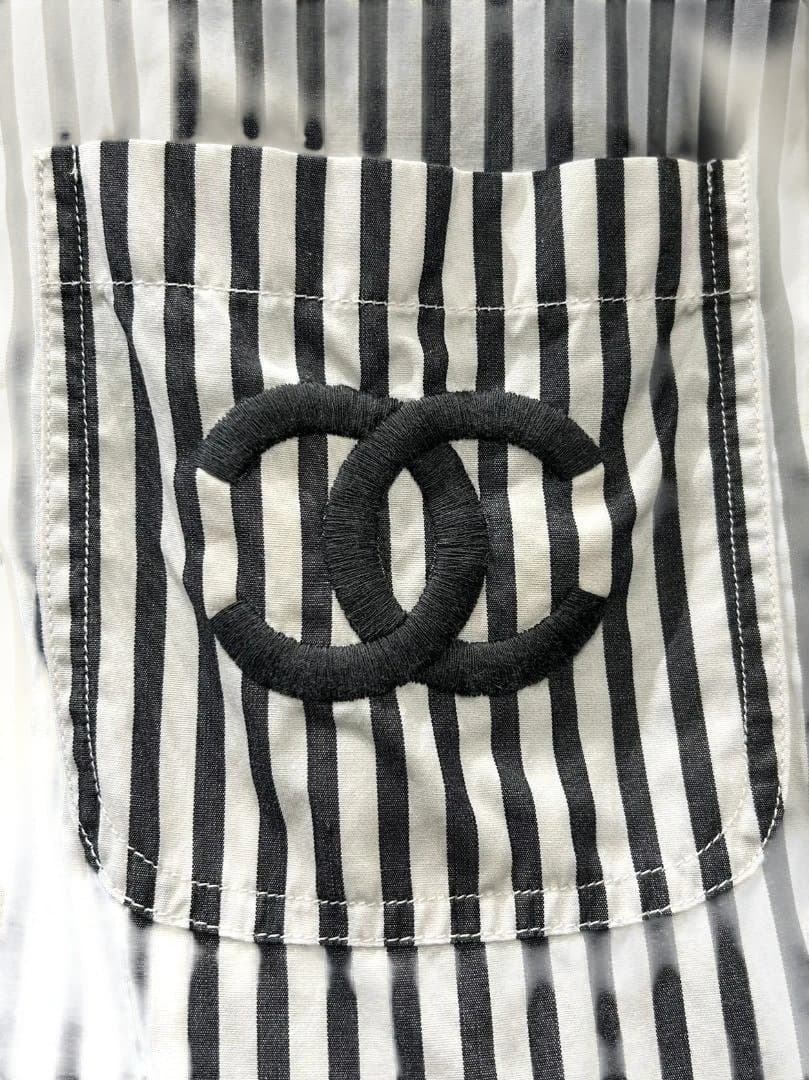 CHANEL　シャネル　ストライプ　長袖シャツ　38　コットン　ヴィンテージ