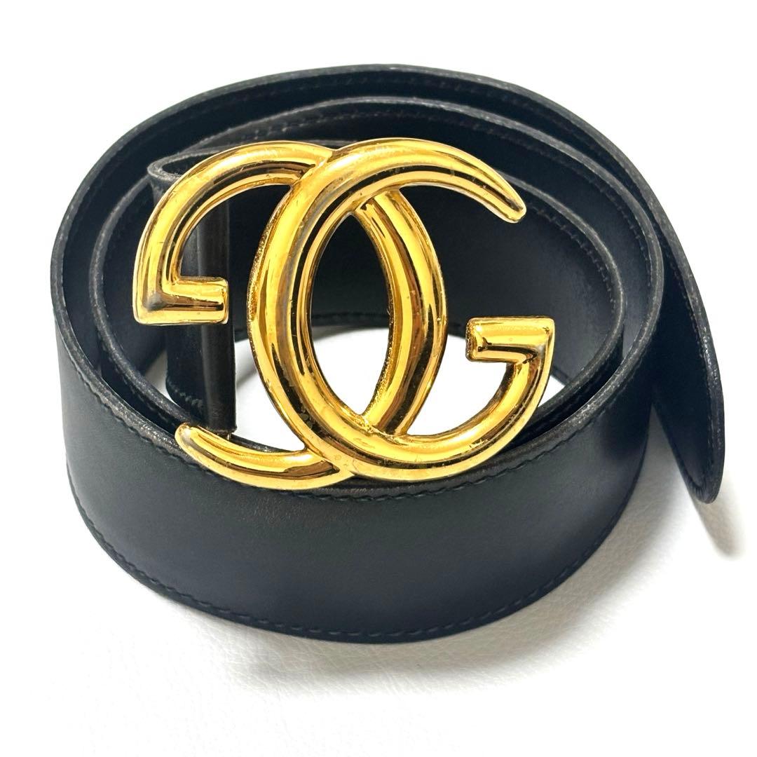 グッチ ベルト インターロッキング GG ブラック レザー ゴールド