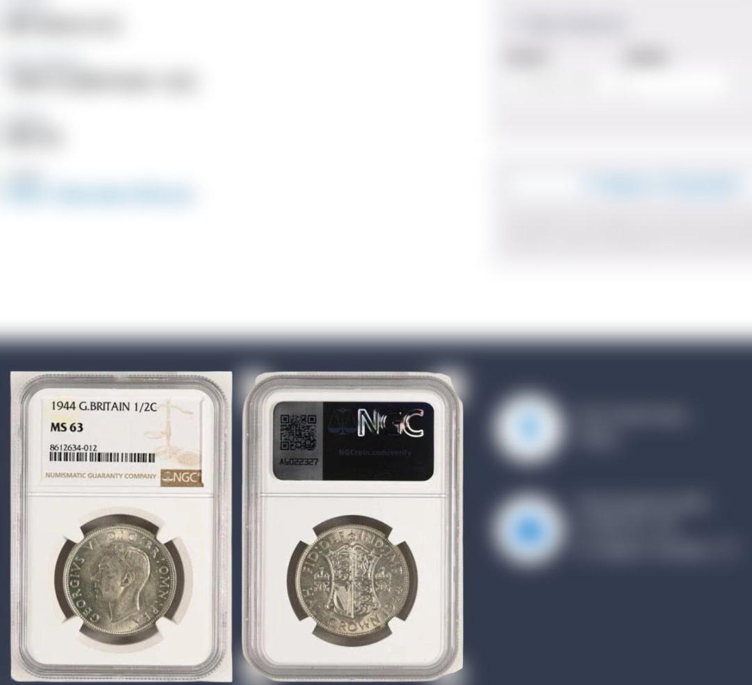 ⭐️【NGC MS63】1944 イギリス 1/2Crown 銀貨 シルバー