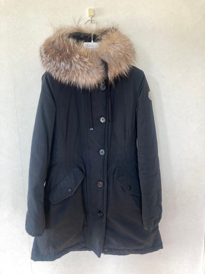 モンクレール　ダウンコート　リアルファー　黒　0 ダウンジャケット