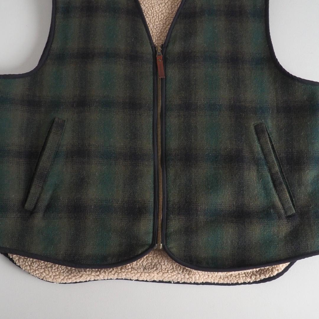 ウールリッチ　ベスト　裏地ボア　チェック柄　グリーン　美品