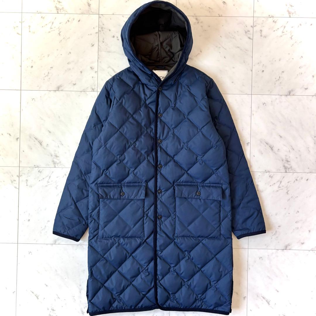 美品　タイオン ユニセックス　パイピングフード ロングダウンコート　ネイビー
