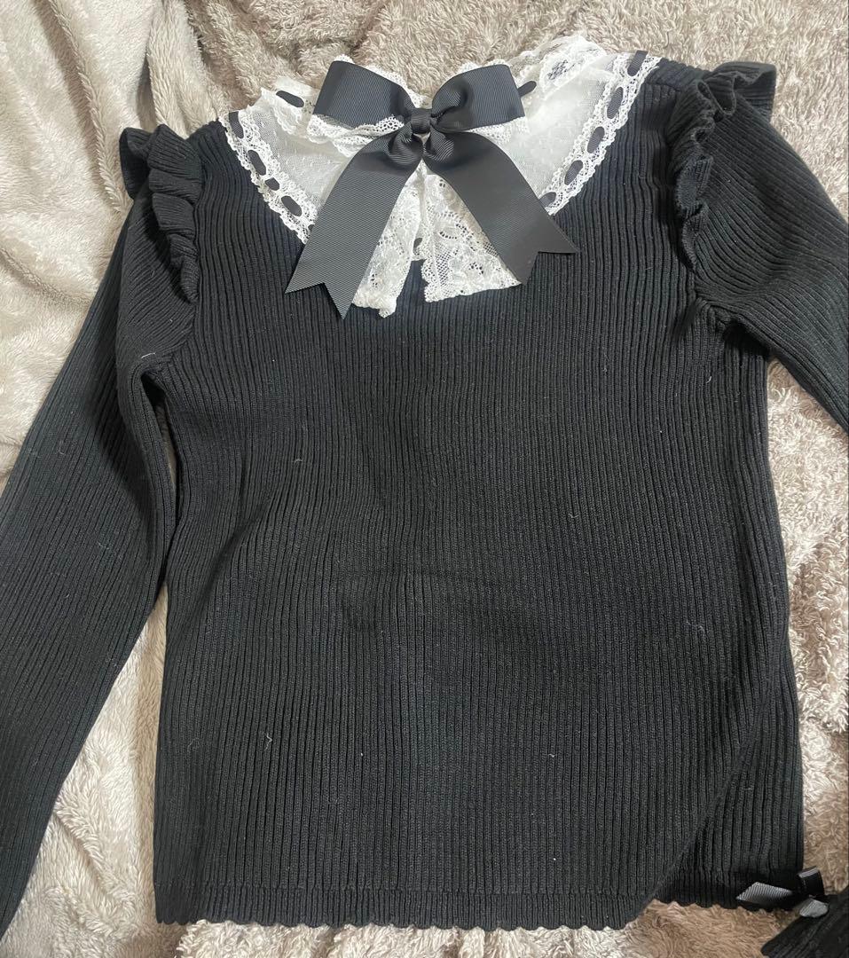 LIZLISA ハイゲージスピンドルニットトップス ブラック