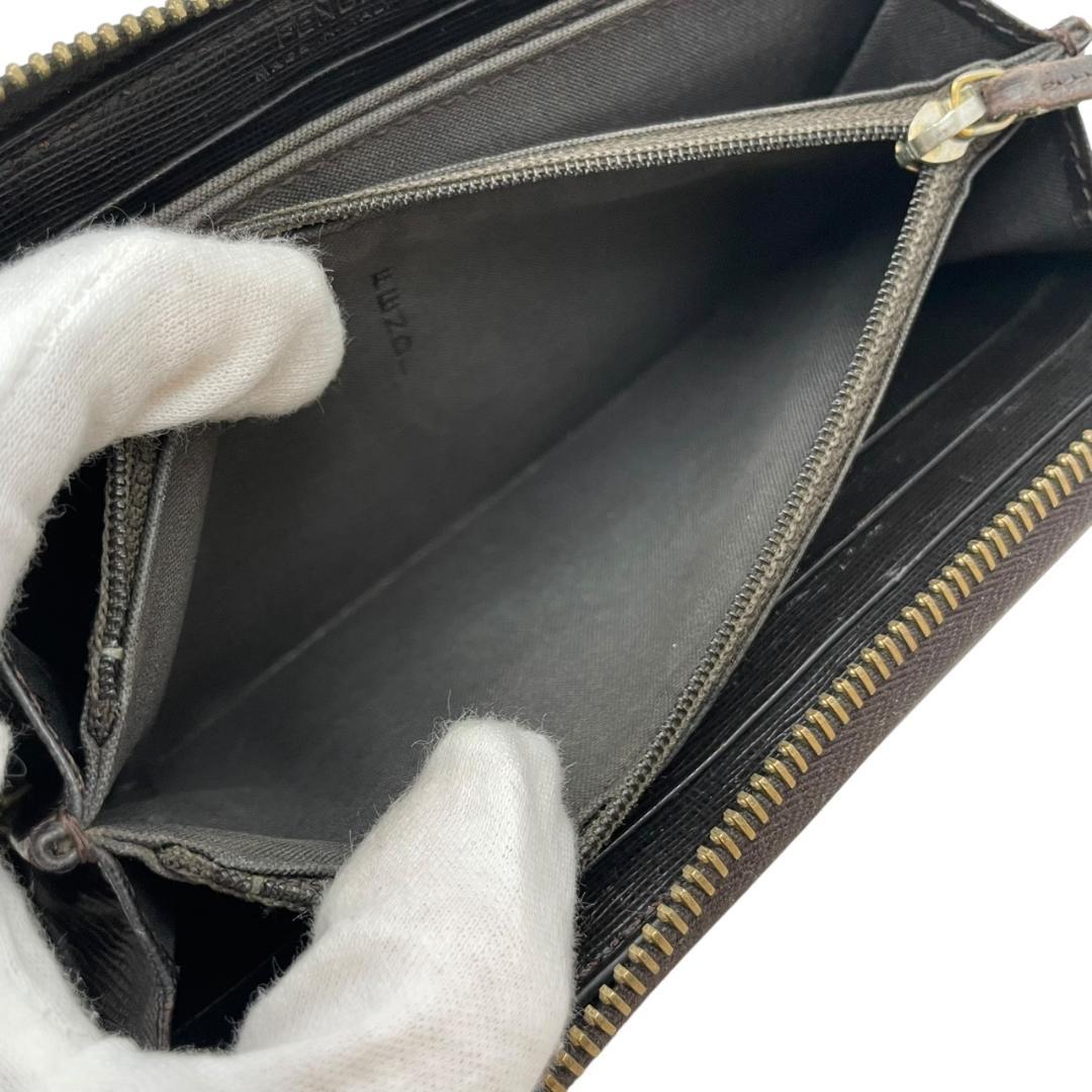 FENDI フェンディ 長財布 ズッカ ゴールドロゴ ラウンドファスナー レザー