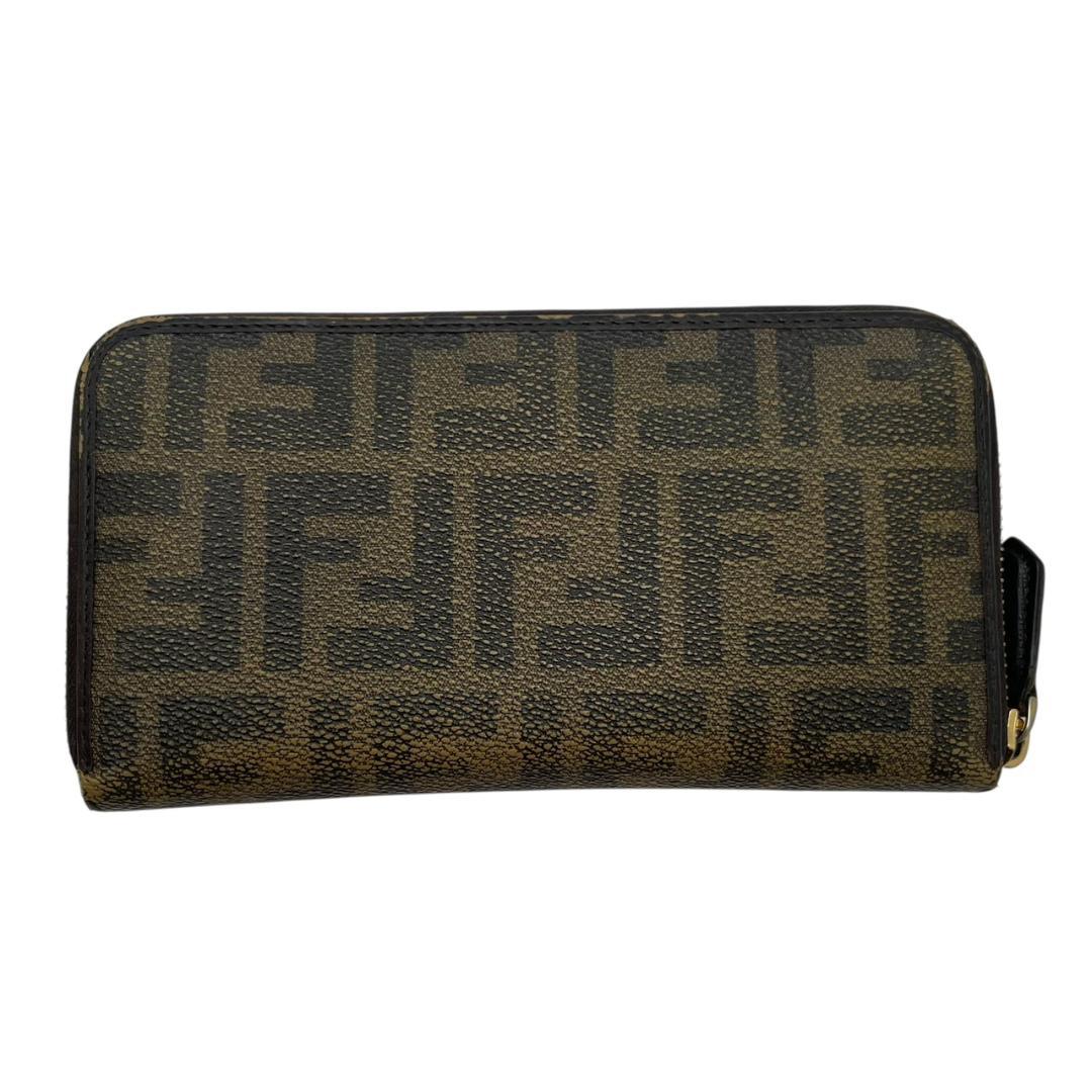 FENDI フェンディ 長財布 ズッカ ゴールドロゴ ラウンドファスナー レザー