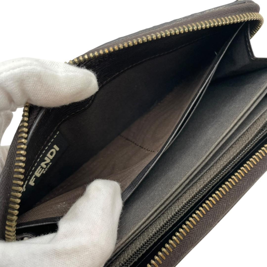 FENDI フェンディ 長財布 ズッカ ゴールドロゴ ラウンドファスナー レザー