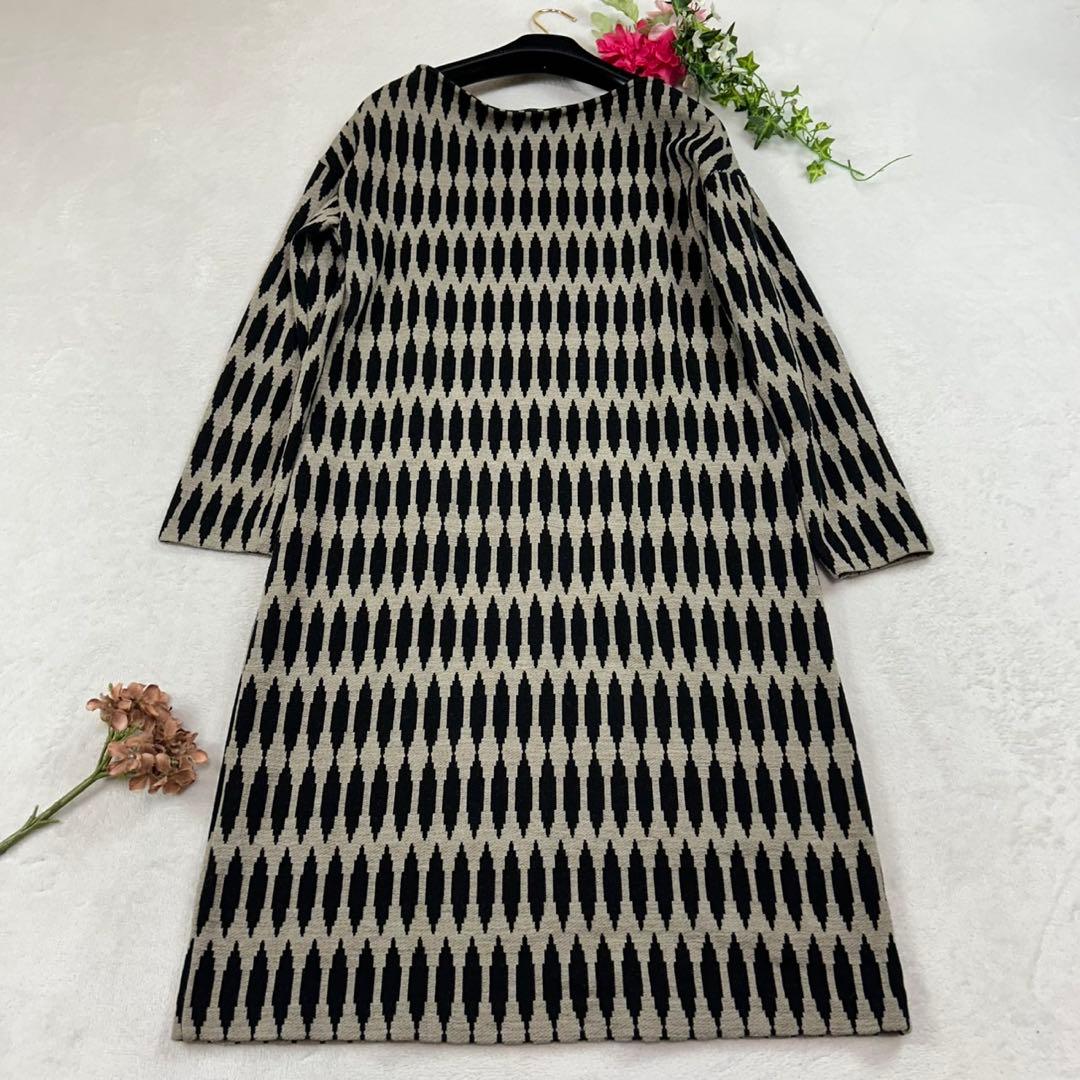 K717 L エトロ イタリア製 ひざ丈ワンピース ブラック グレー レディース