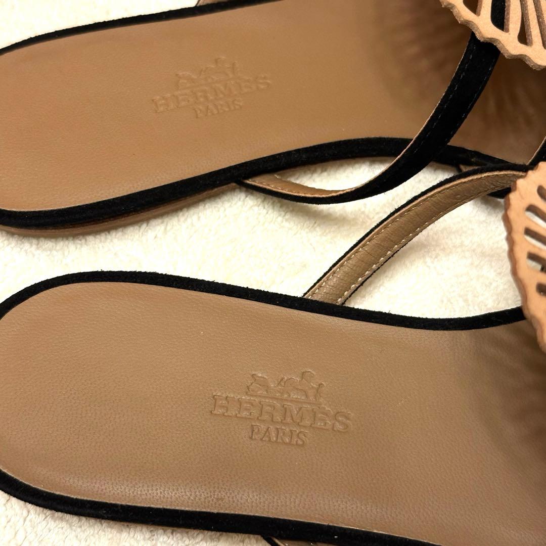 お安く！新品同様　HERMES フラットサンダル 36.5 ベージュ・ブラック