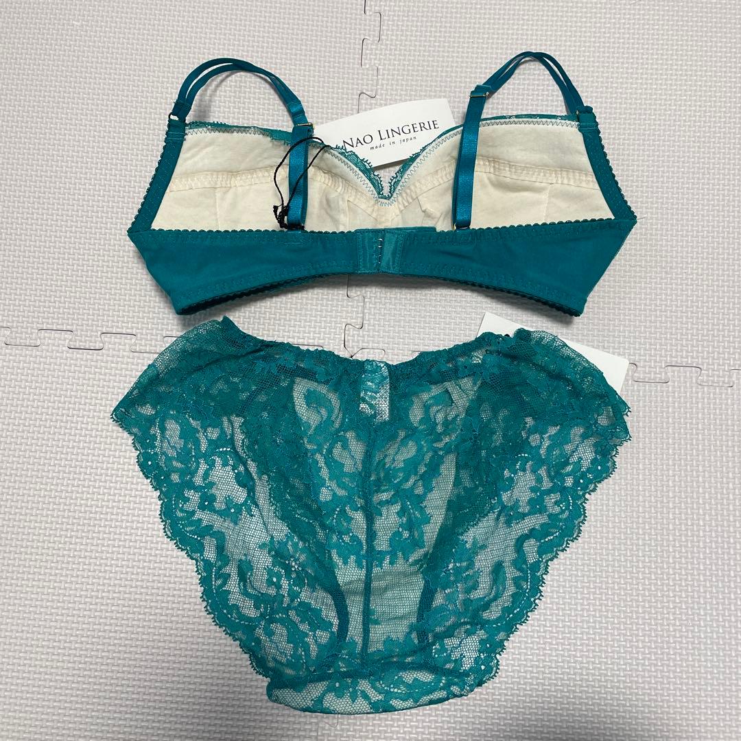NAO LINGERIE ティール レース ノンワイヤーブラ ショーツセット