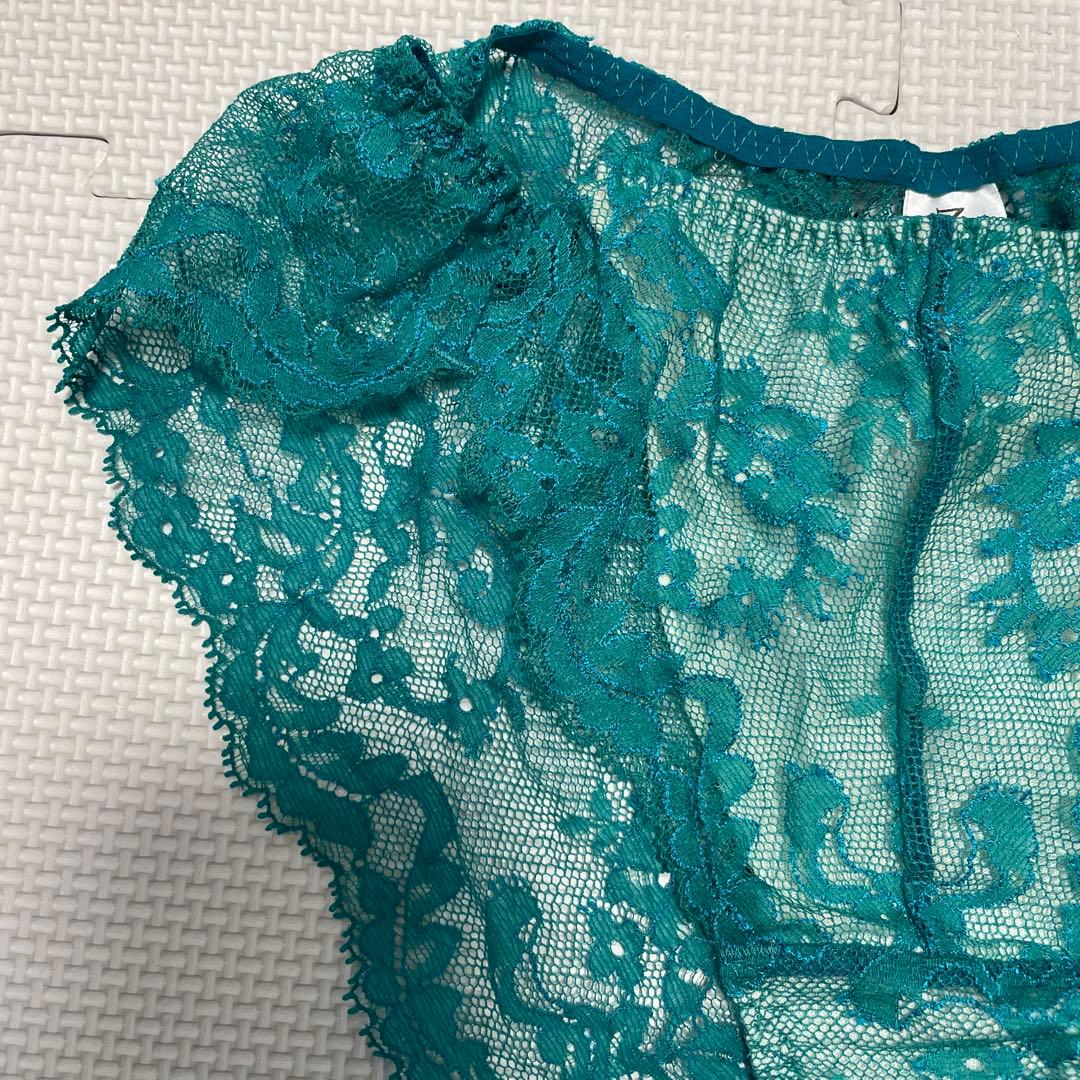 NAO LINGERIE ティール レース ノンワイヤーブラ ショーツセット