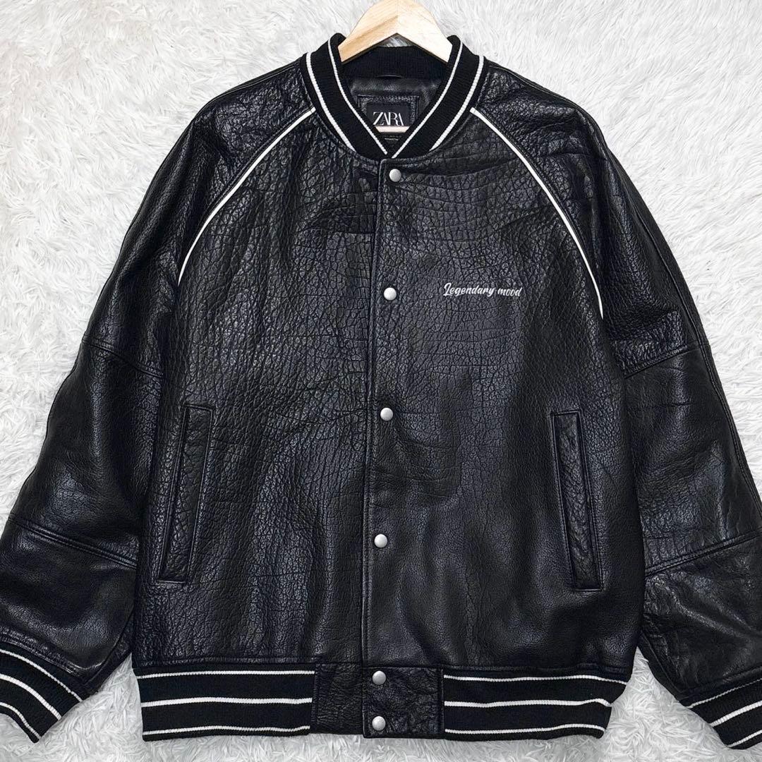 ザラ レザージャケット XL 水牛革 MA-1 リプ ブラック never
