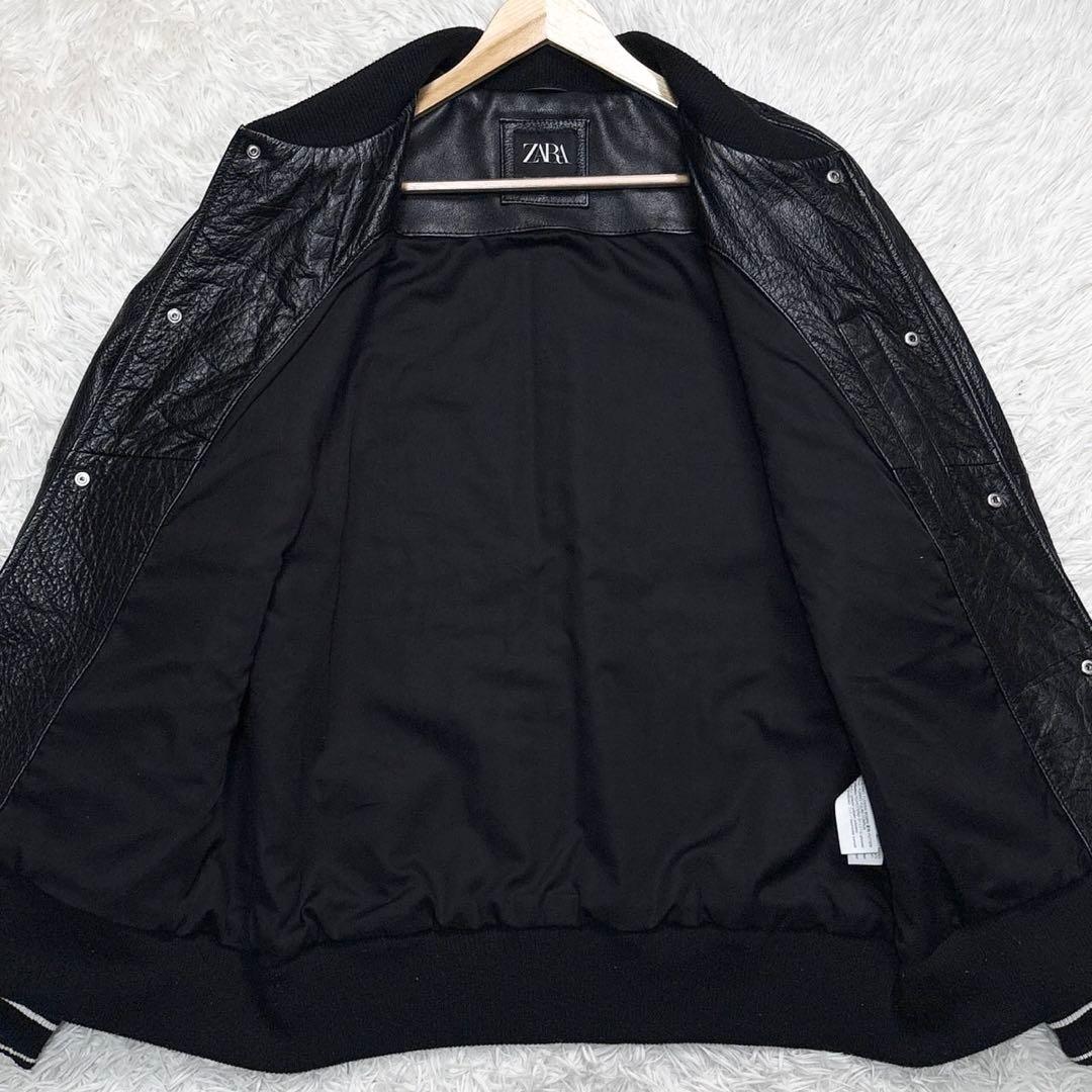 ザラ レザージャケット XL 水牛革 MA-1 リプ ブラック never