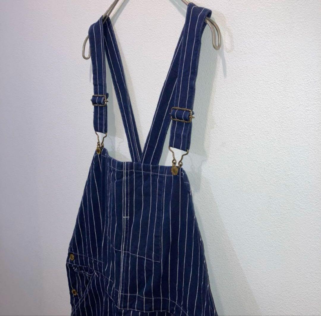 HEADLIGHT 8oz ストライプデニム　ローバックオーバーオール　36