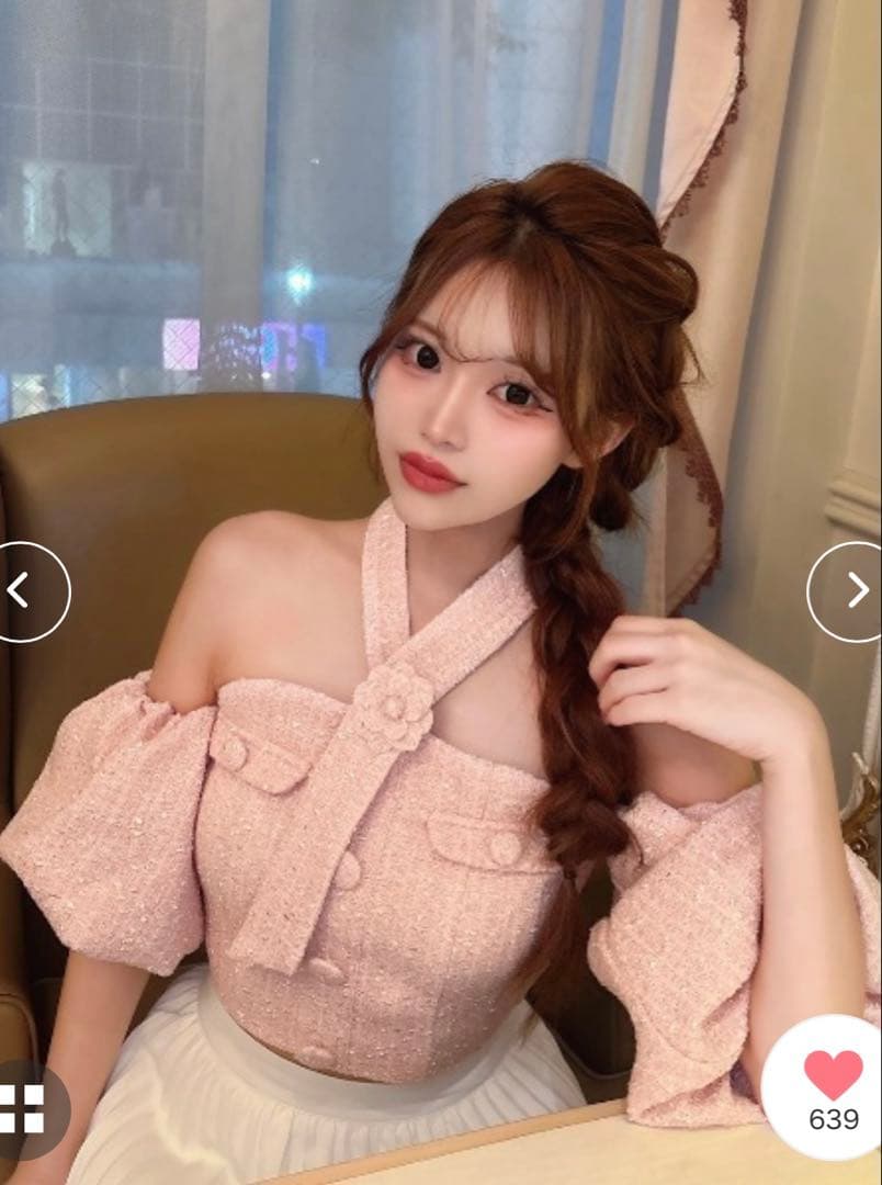 Darich ダーリッチ　ホルターネックオフショルツイードトップス　PNK