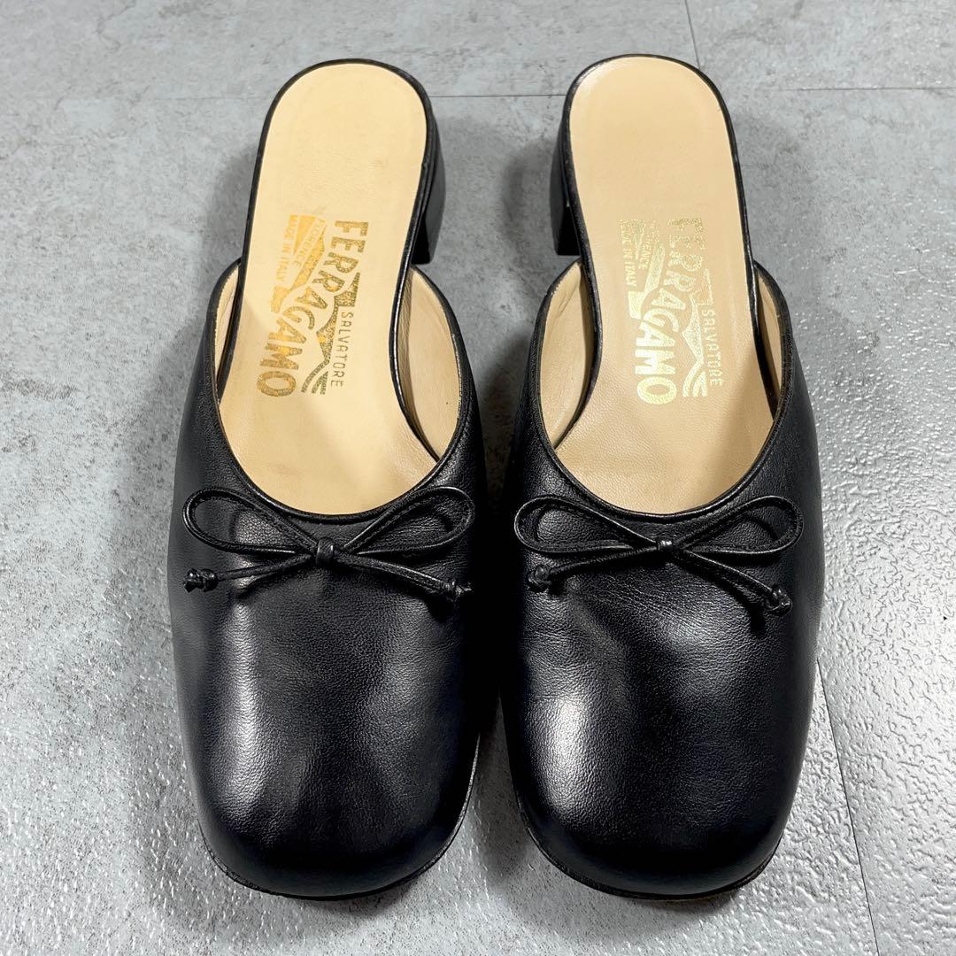 希少✨️ フェラガモ ミュール サンダル リボン ブラック 6 1/2