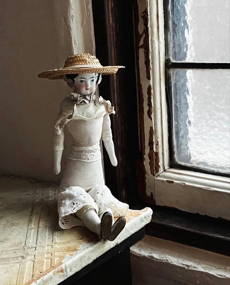 限定価格！チャイナヘッドドール　農家の花嫁　麦わら帽子　アンティーク　希少！