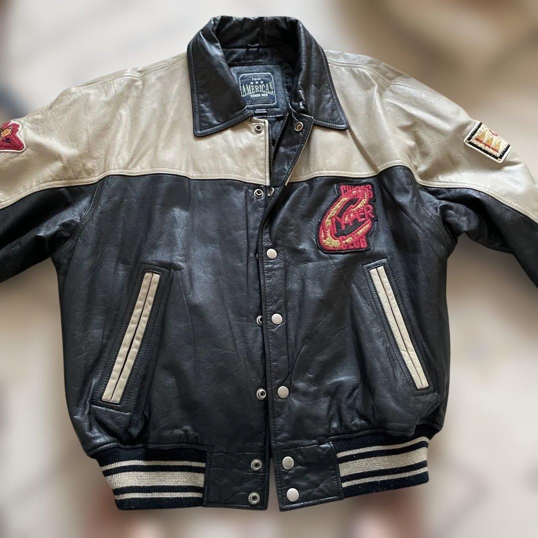90's✨レザージャケット　スタジャン　本革　ワッペン　M オーバーサイズ