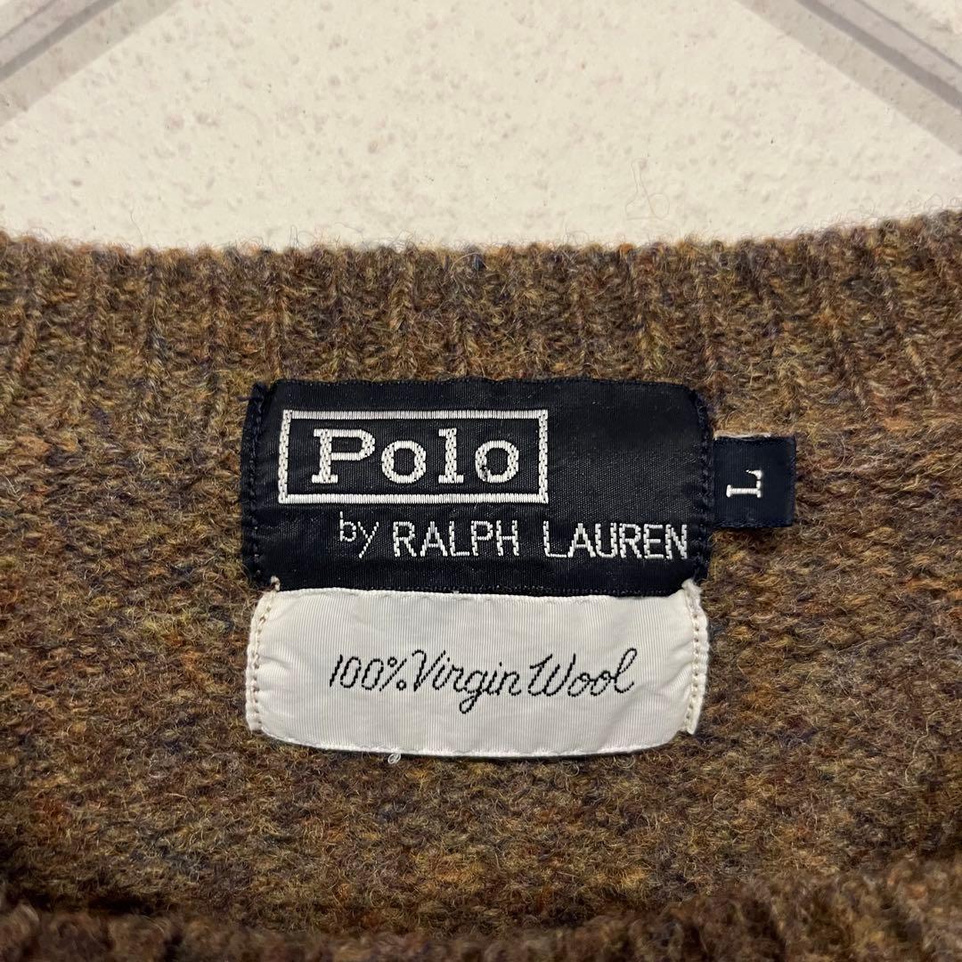 【極希少】70's 太文字タグ ラルフローレン メランジ ウール ニット カーキ