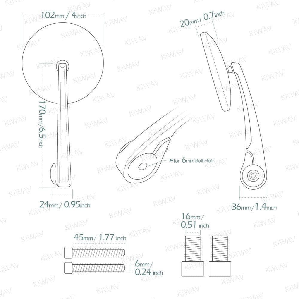 KiWAV ヤマハ車用 バーエンドミラー (エクリプス) 黒 16mmネジ式