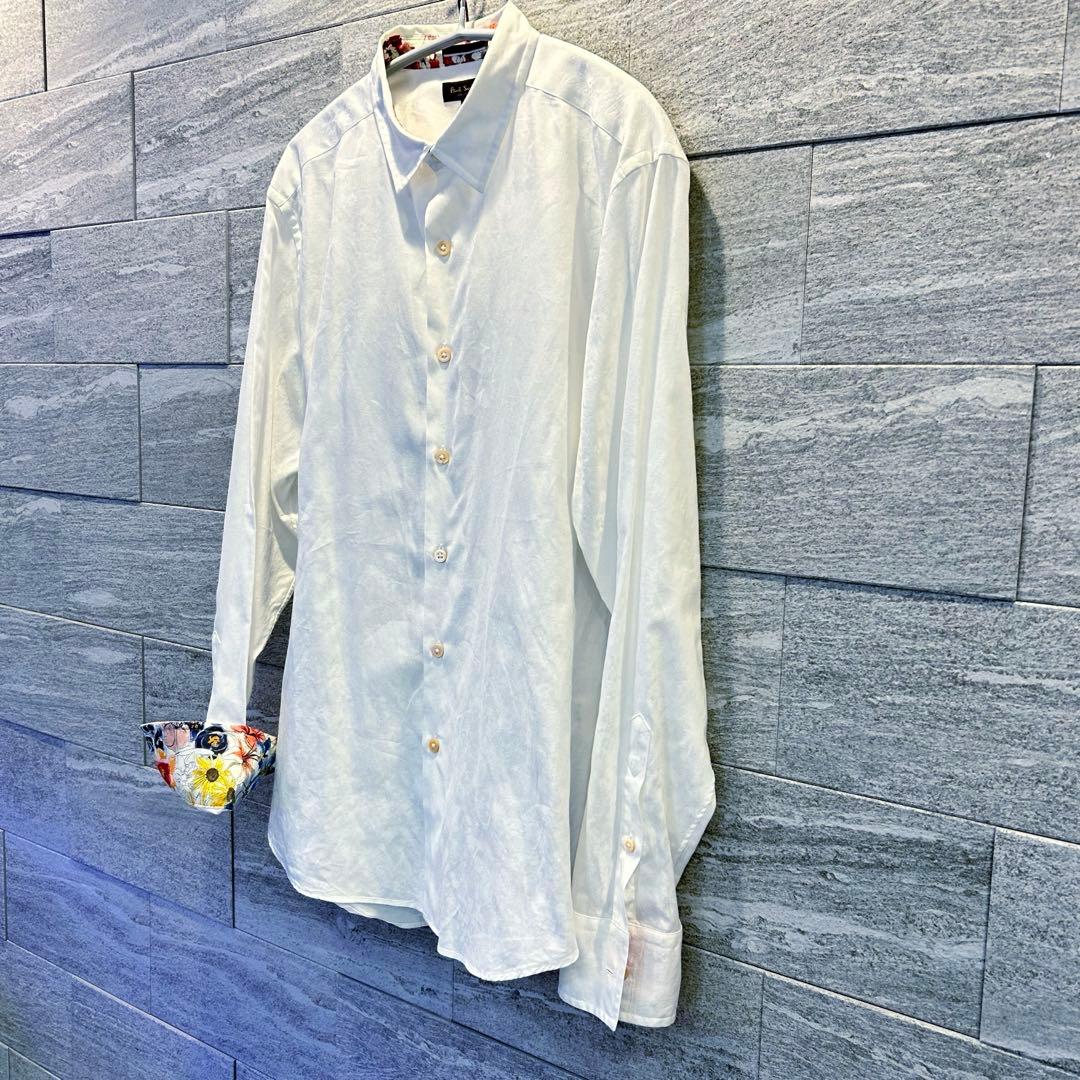 超美✨PaulSmith L 花柄　長袖白シャツ　ドレスシャツ　フォーマルシャツ