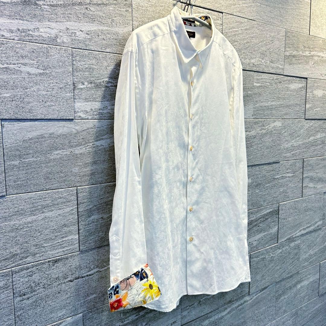 超美✨PaulSmith L 花柄　長袖白シャツ　ドレスシャツ　フォーマルシャツ