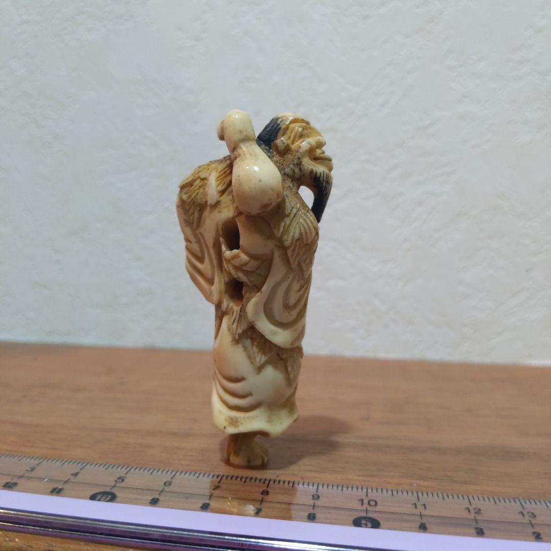 時代提物 根付 天然素材【瓢箪仙人】高さ約7.8cm 横幅約3.5cm 重34ｇ