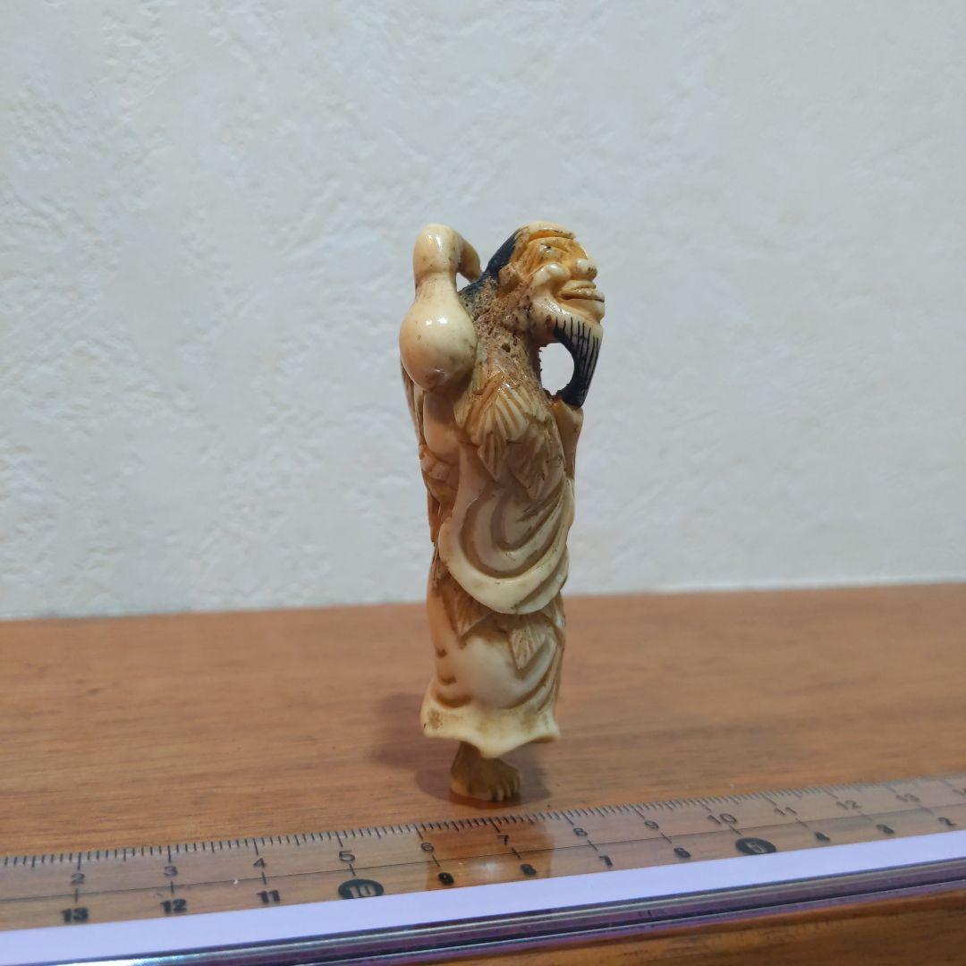 時代提物 根付 天然素材【瓢箪仙人】高さ約7.8cm 横幅約3.5cm 重34ｇ
