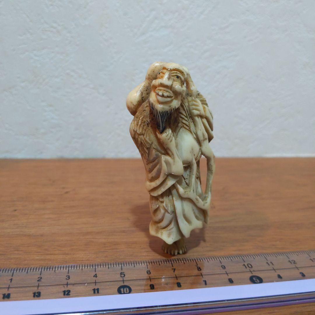 時代提物 根付 天然素材【瓢箪仙人】高さ約7.8cm 横幅約3.5cm 重34ｇ