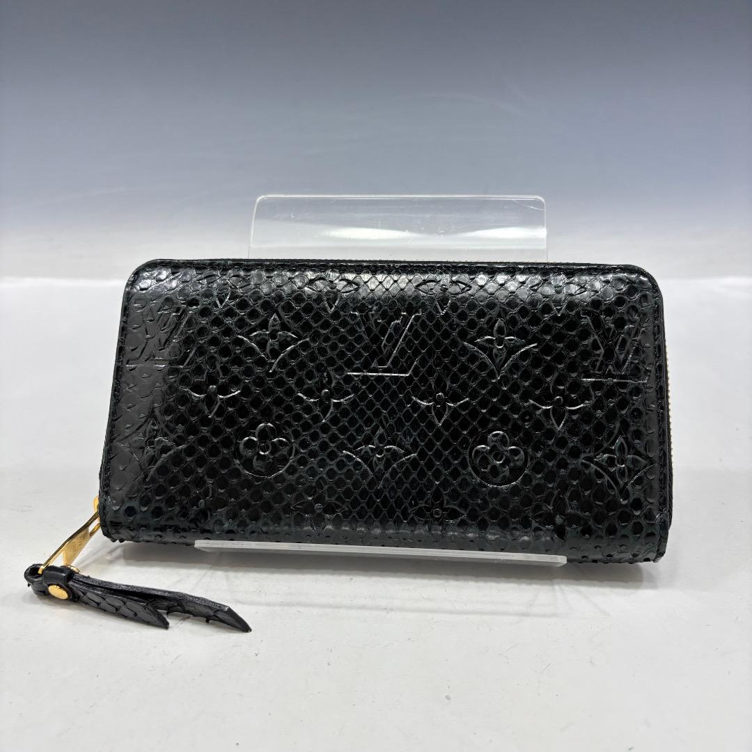 美品【LV本物】長財布/ジッピーウォレット/パイソン本革/モノグラム/ブラック