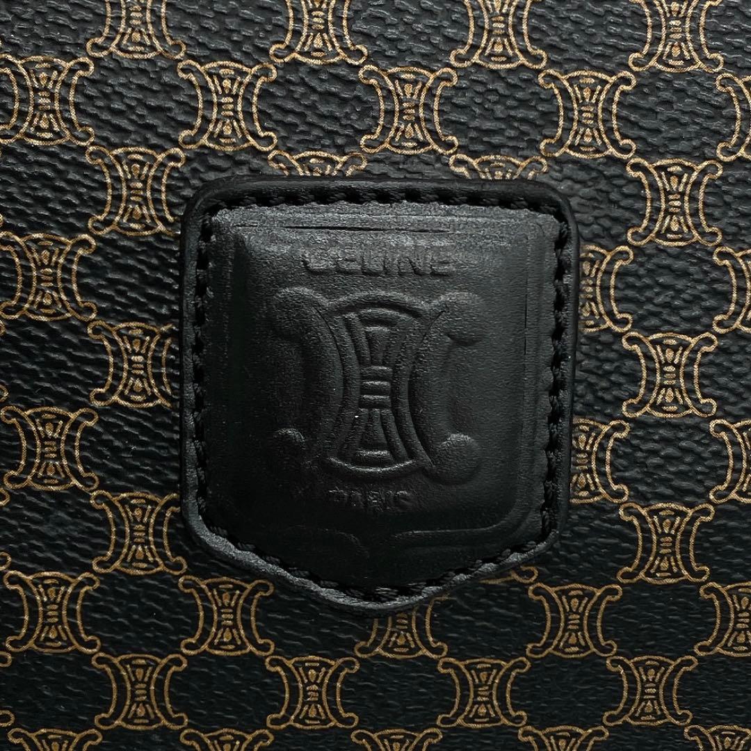 ◯【CELINE】ボストンバッグ　マカダム柄　ゴールド金具　PVC ブラック.