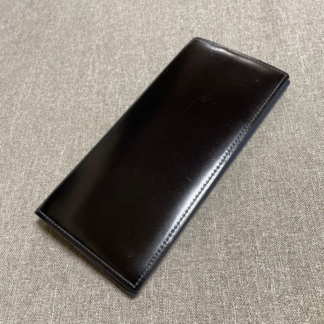 【キプリス】長財布(小銭入れ付き)オイルシェルコードバン＆シラサギレザー　黒X紺