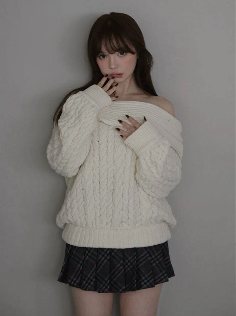 トップス andmary Kiki cable loose knit ivory